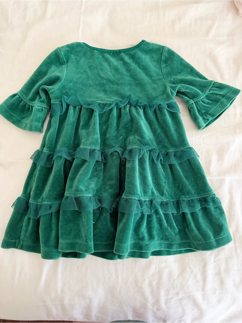 Hanna Andersson Green Velvet Ruffle Tiered Dress